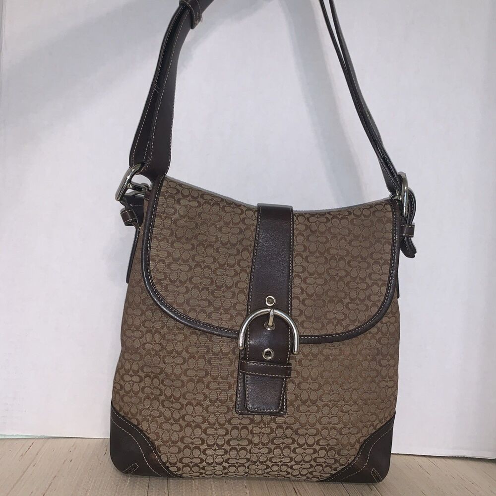 Vtg COACH G3K-6376 Signature SoHo Canvas & Leather Shoulder Bag Brown Classic